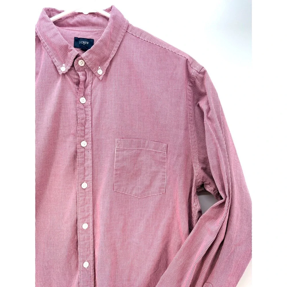 J Crew Red Gingham Button Up Shirt Sz L Preppy Classic Americana Summer Cotton